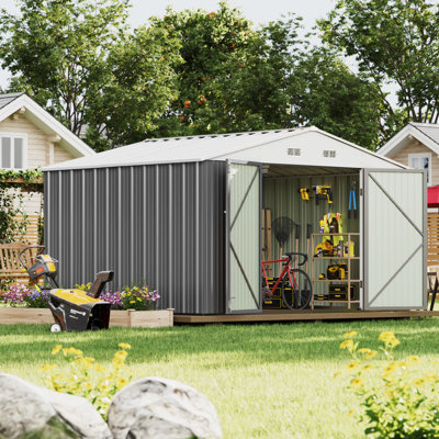Remise de rangement en métal de l 10 pi x P 8 pi pour le mobilier et les outils de jardin