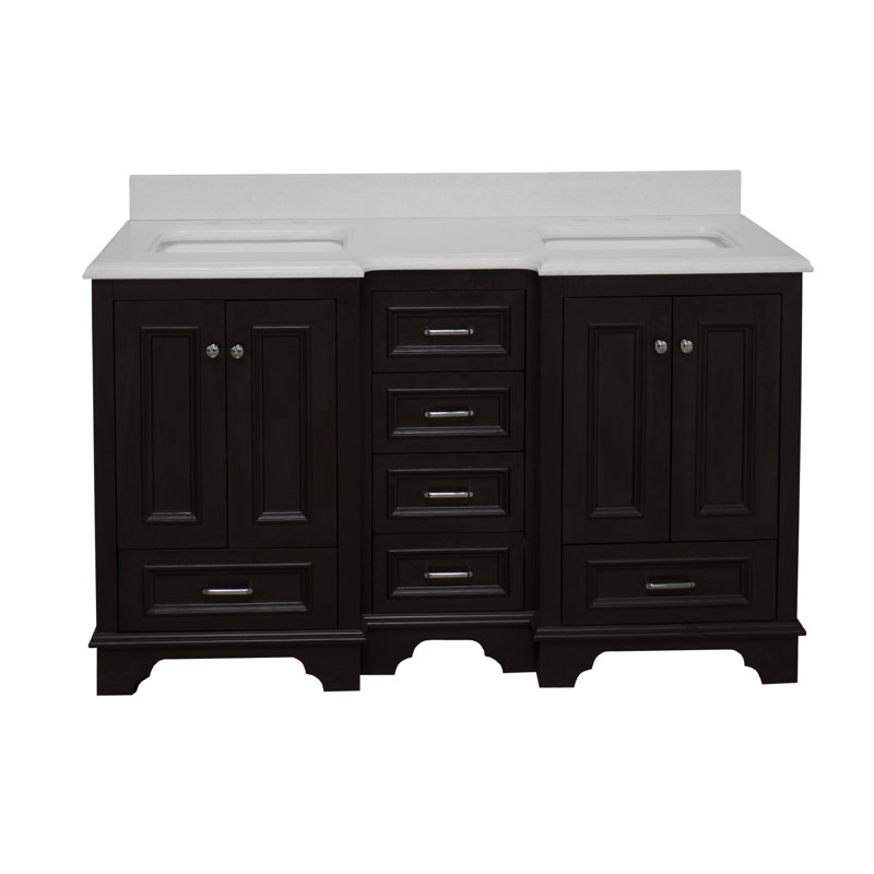 Ensemble de meuble-lavabo double 60 po Loughlam, Chocolat, Quartz