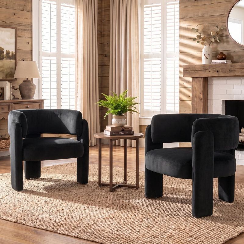 Fauteuil d'appoint demi-tonneau 33 po, Noir, noir, noir, noir
