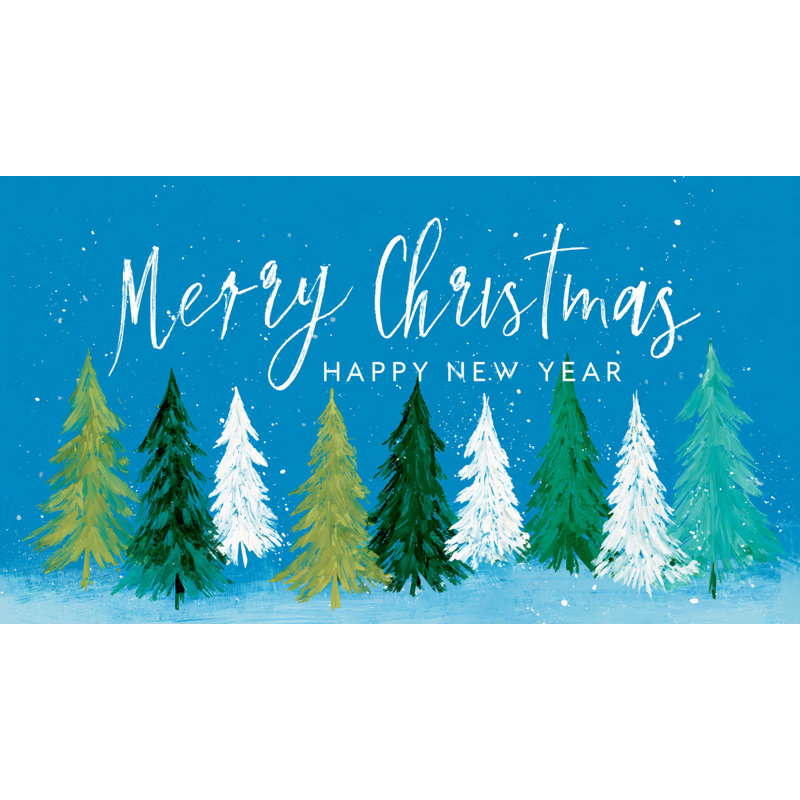 «Merry Christmas Happy New Year Pines», art mural sur toile tendue, H 30 po x l 40 po
