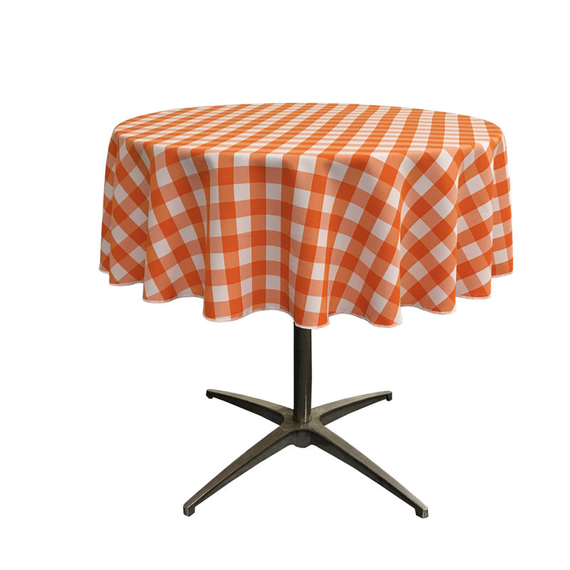 Joice Gingham Round Tablecloth, White and Navy, 50" Round
