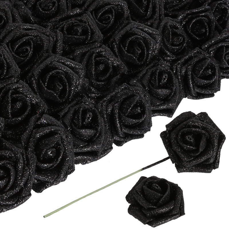 30PCS Fleurs artificielles Roses dorées Fleurs artificielles Roses scintillantes, Noir