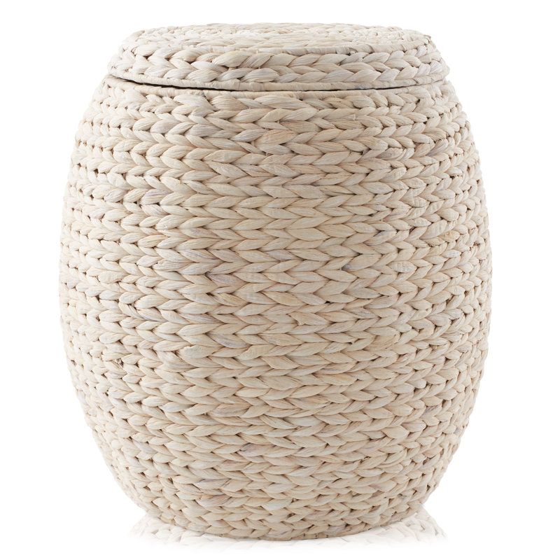 Round Water Hyacinth Storage Basket/Hamper with Lid, Ivory