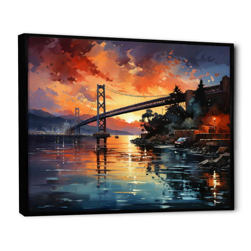 Reproduction d'art sur toile, "Pink Bridge Twilight Passage II", Cadre flottant noir, H 34 po x l 44 po x P 1,5 po