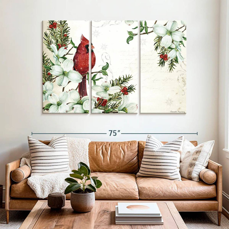 Cardinals d'hiver et cornouiller, H 42 po x l 65 po