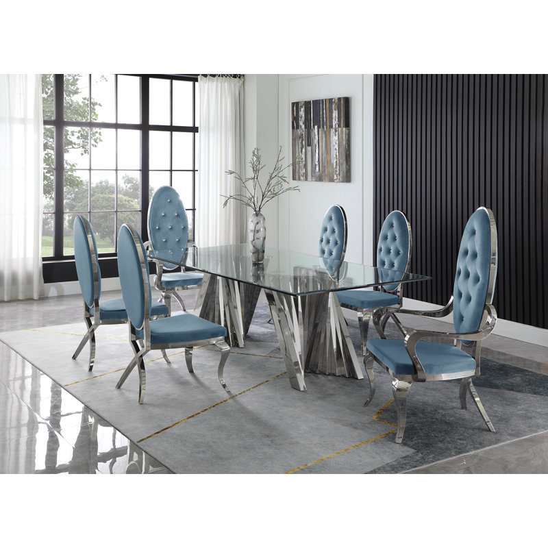 Ensemble repas, 7, Argent, Bleu sarcelle