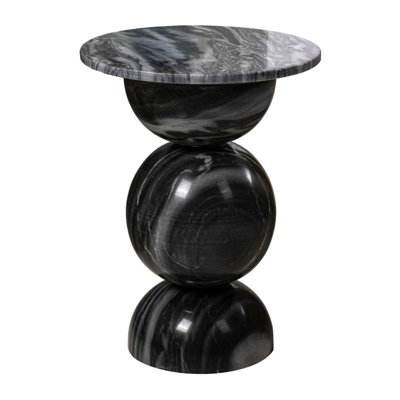 19" Modern Natural Marble Handmade Stacked Round Pedestal End Table