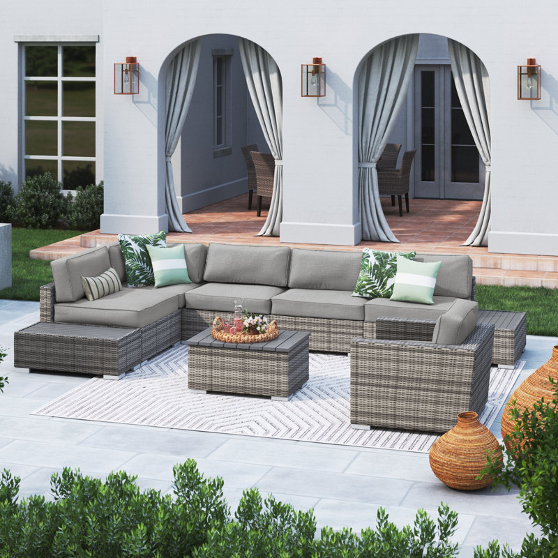 Biron Wicker Fully Assembled 5 - Person Seating Group with Cushions, Mixed Gray