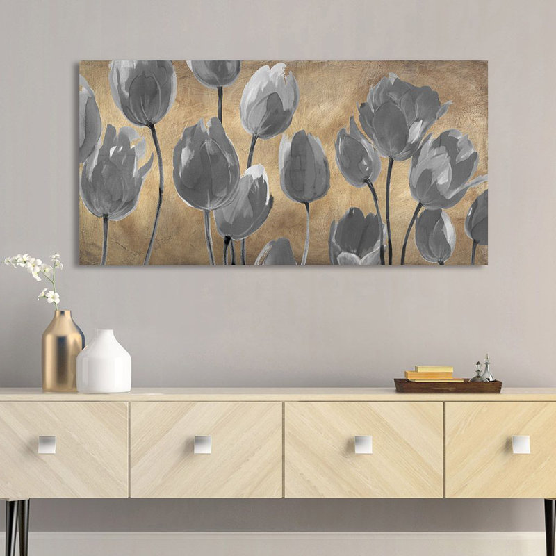 Grey Tulips by Luca Villa - No Frame Painting on Canvas, 50cm H x 100cm W x 4cm D