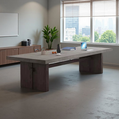 Light Gray Solid Wood Rectangular Conference Table