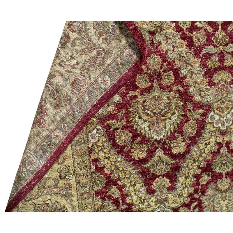 Tapis rouge / brun / gris tissé à la main, Rectangle 9 pi 1 po x 12 pi 1 po