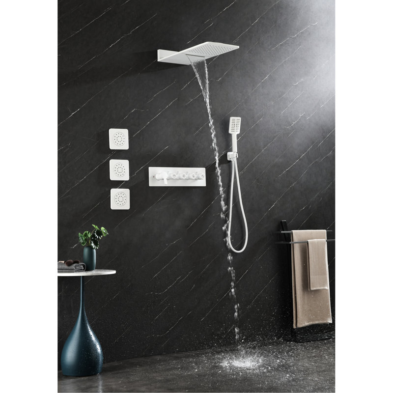 Douche murale avec 3 jets de corps et douchette à main en laiton blanc
