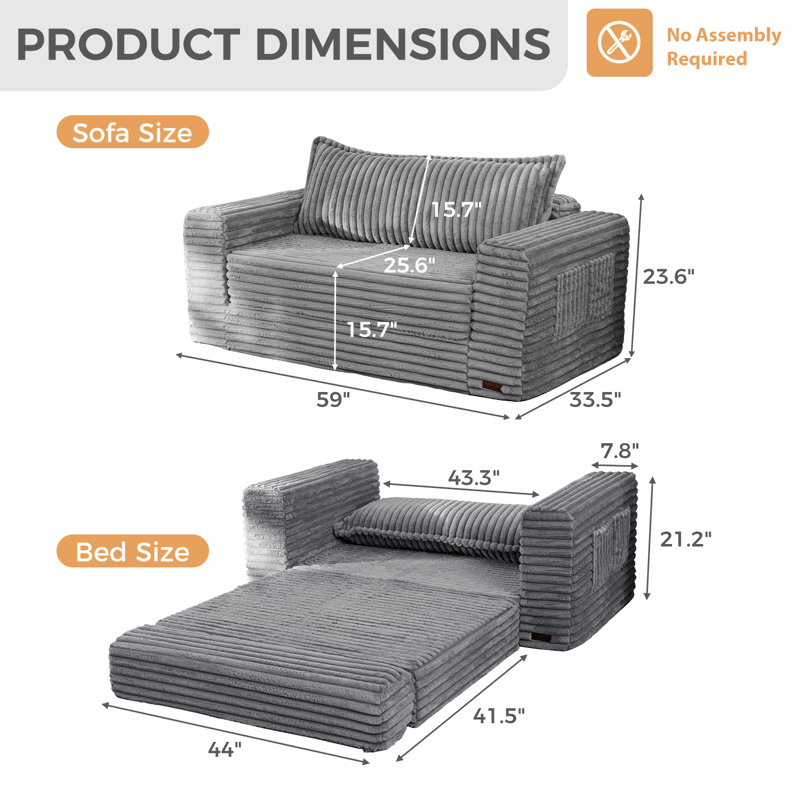Canapé Bean Bag, Velours côtelé gris foncé