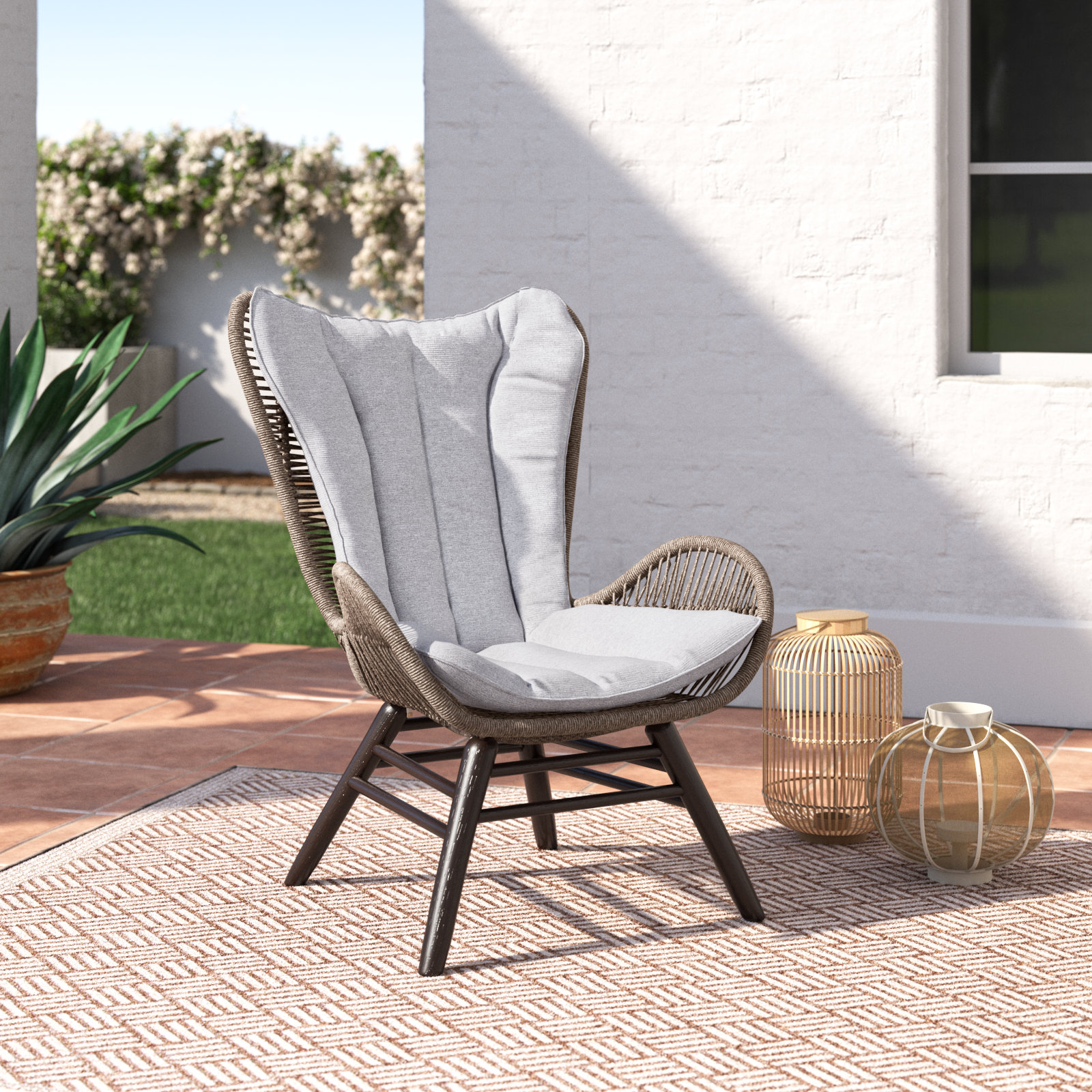 Adagio Tall Wing-back Patio Chair with Cushions, Brown