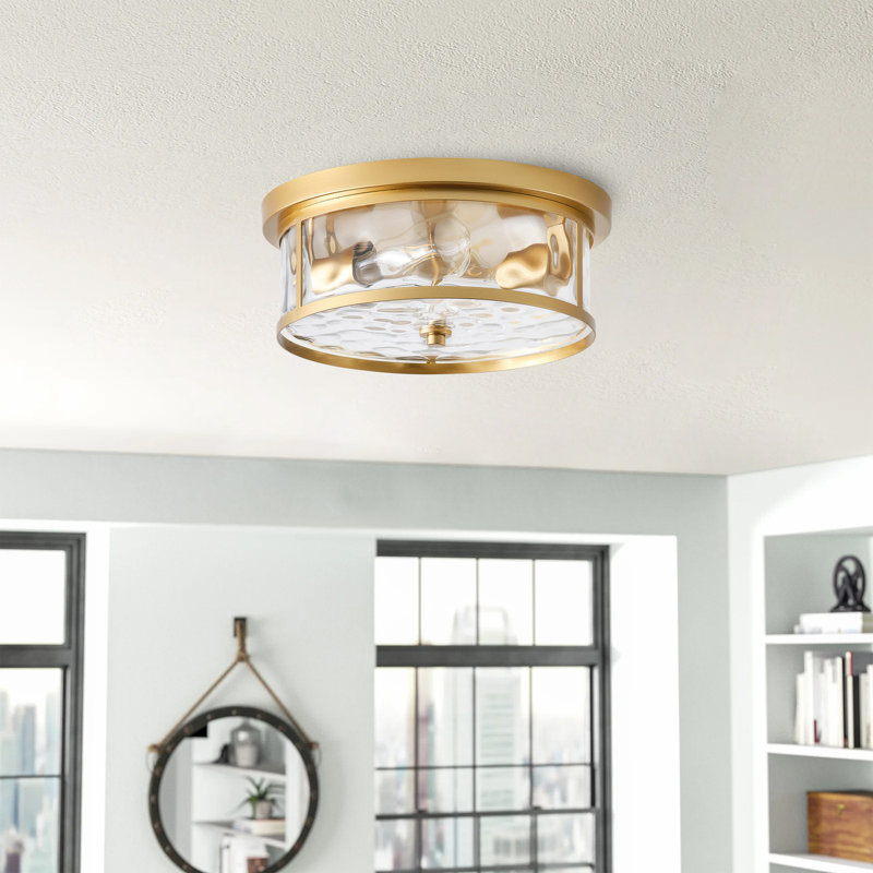 2-Lamp Clear Stone patterned Glass Gold Adjustable Ceiling Light