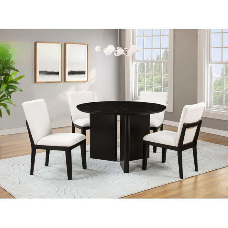 Table de salle à manger ronde en bois naturel, table de salle à manger contemporaine, noire