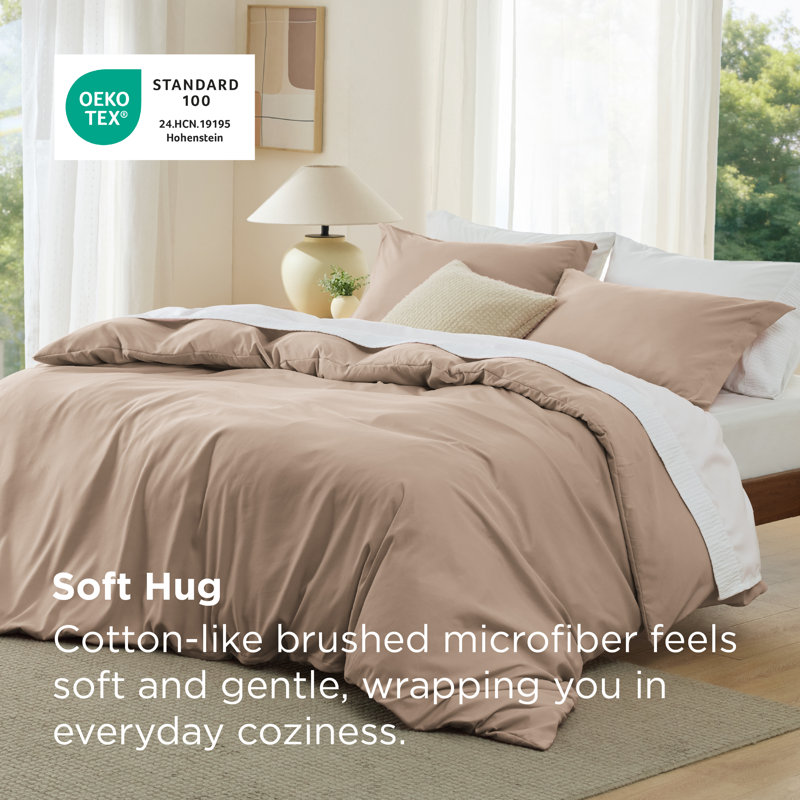 Bedsure Khaki Duvet Cover Queen Size - Soft Double Brushed Bedding Set for Kids & Adults（Set of 3）, Khaki