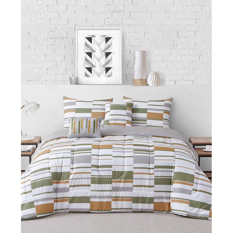 Ronald Modern & Contemporary Channel Geometric Shapes Comforter, Full/Double Comforter + 2 Shams + 2 Throw Pillows