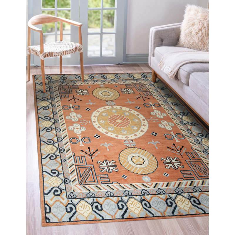 Tapis floral en laine noué à la main Jade Traditional, Rectangle de 10 pi x 14 pi