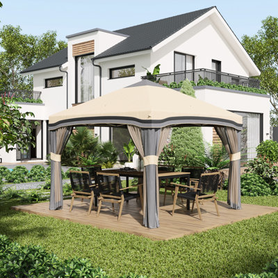 10' X Outdoor Pop Up Canopy Tent With Netting - Adjustable Height, Portable Storage, Beige Height Outdoor, Netting, Easy Assembly,