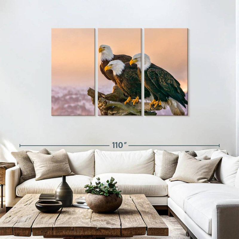 Three American Bald Eagles, 48" H x 74" W