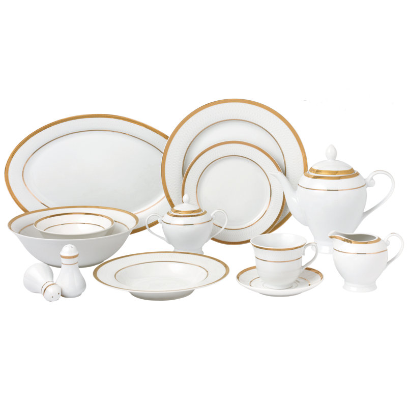 Piece Porcelain China Dinnerware Set - Service for 8, Gold
