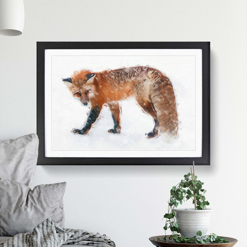 Red Fox in the Winter in Abstract - Picture Frame Painting Print, 27cm H x 36cm W x 2cm D, Black Framed