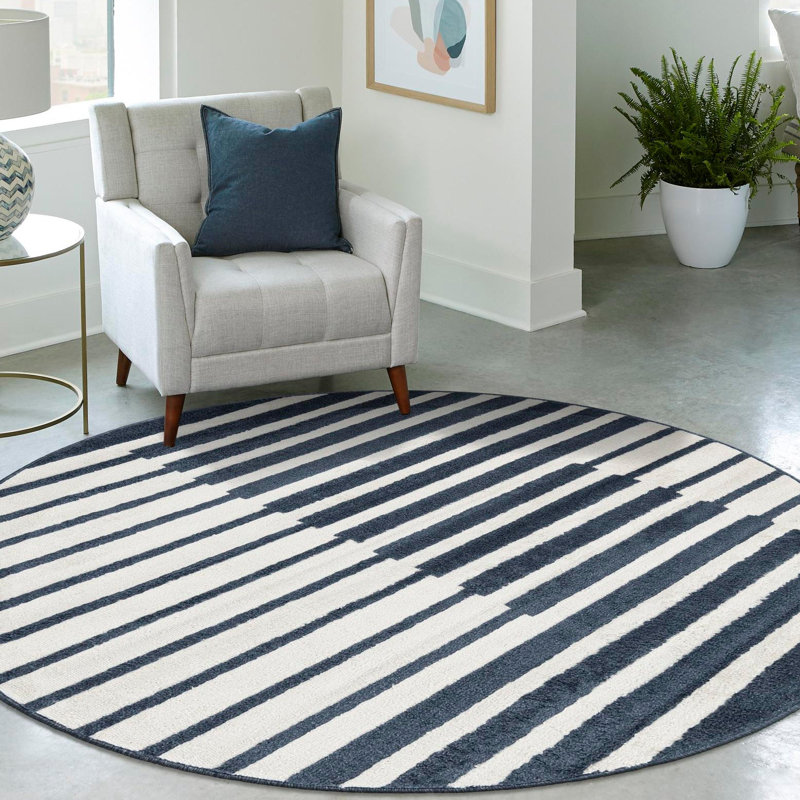 Tapis Ivy Bronx Namsen Nathanyl bleu, Rond 4 pi 1 po