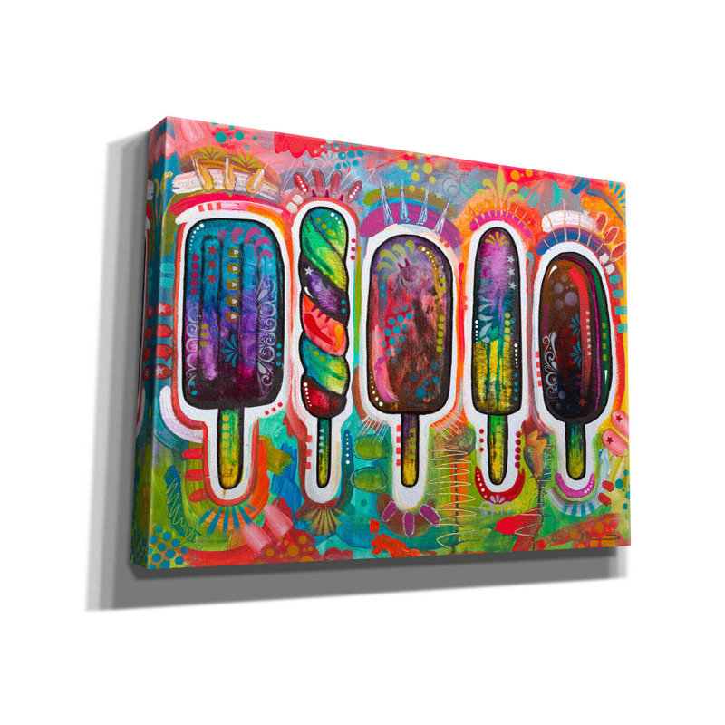 «Ice Pops 1» par Dean Russo - peinture sur toile tendue, H 12 po x l 16 po x P 0,75 po