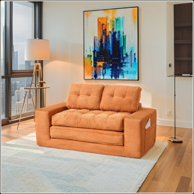 Canapé-lit à causeuse avec mousse à mémoire de forme et structure en acier - sans assemblage, conception convertible 2-en-1, tissu en velours côtelé - canapé compact pour les petits espaces, les appartements, le bureau à domicile et la chambre à coucher