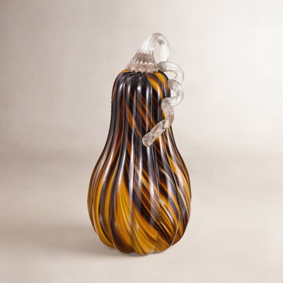 11.25"H Multi Brown Striped Large Glass Gourd