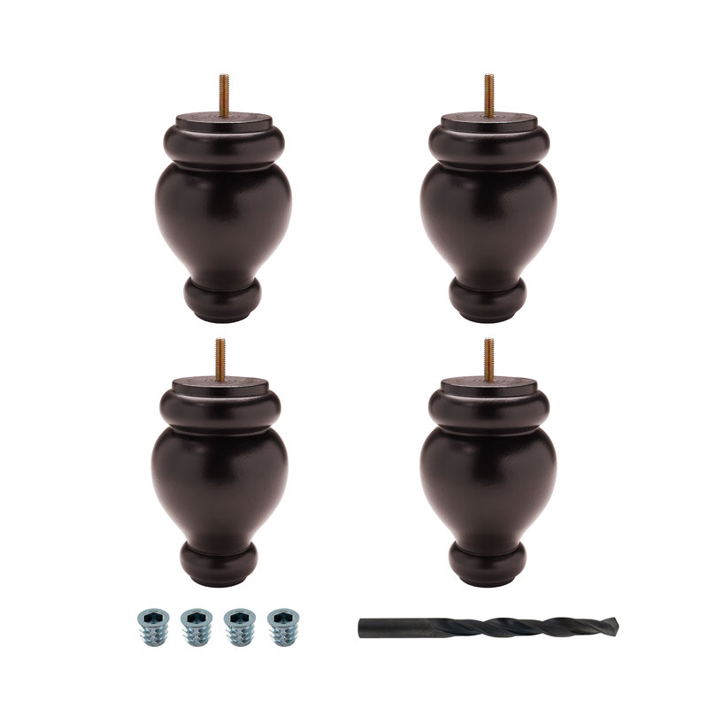 6" Espresso Stained Solid Hardwood Bun Foot Set