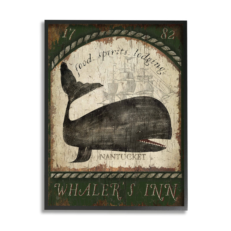 Enseigne rétro de Nantucket Whaler, Giclée encadrée noir minuit, L 24 po x H 30 po