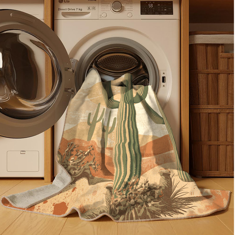 Tapis beige rustique lavable à la machine Orlandra Saguaro, 7 x 9