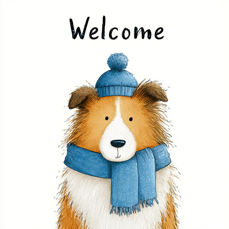 Welcome Dog in Blue Scarf - Art mural sur toile tendue