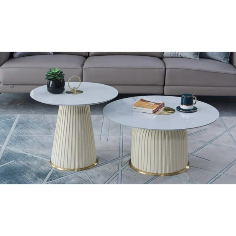 Table de bout à piédestal en verre, Beige