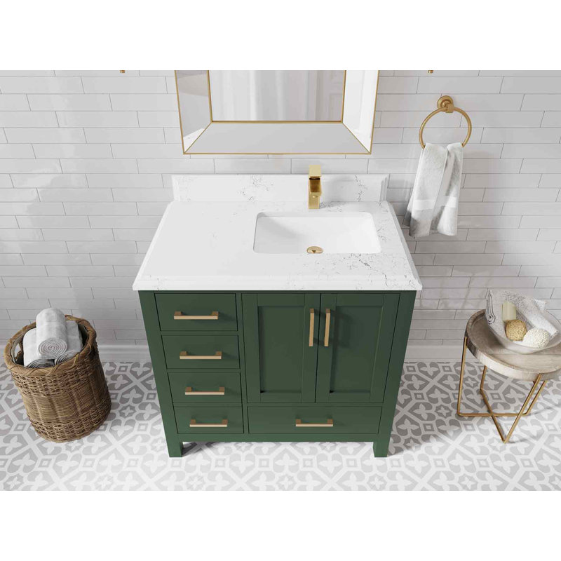 Ensemble de meuble-lavabo simple 36 po Malibu, Empira blanc quartz