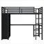 Cadre de lit simple extra-long, lit mezzanine en métal Dorm Room, noir classique avec bureau intégré, garde-robe et tablettes de rangement