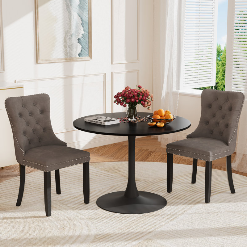 Round Pedestal Dining Set with 2 chairs, Black/Black, Gray