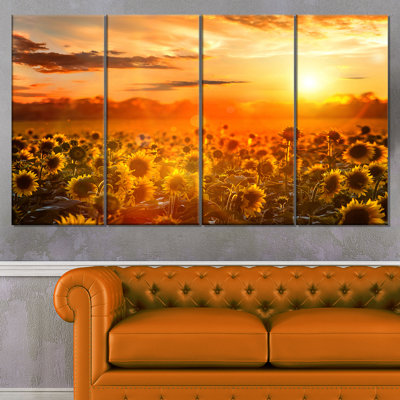 « yellow coucher over soleil », ensemble de 4 reproductions de photos sur toiles tendues
