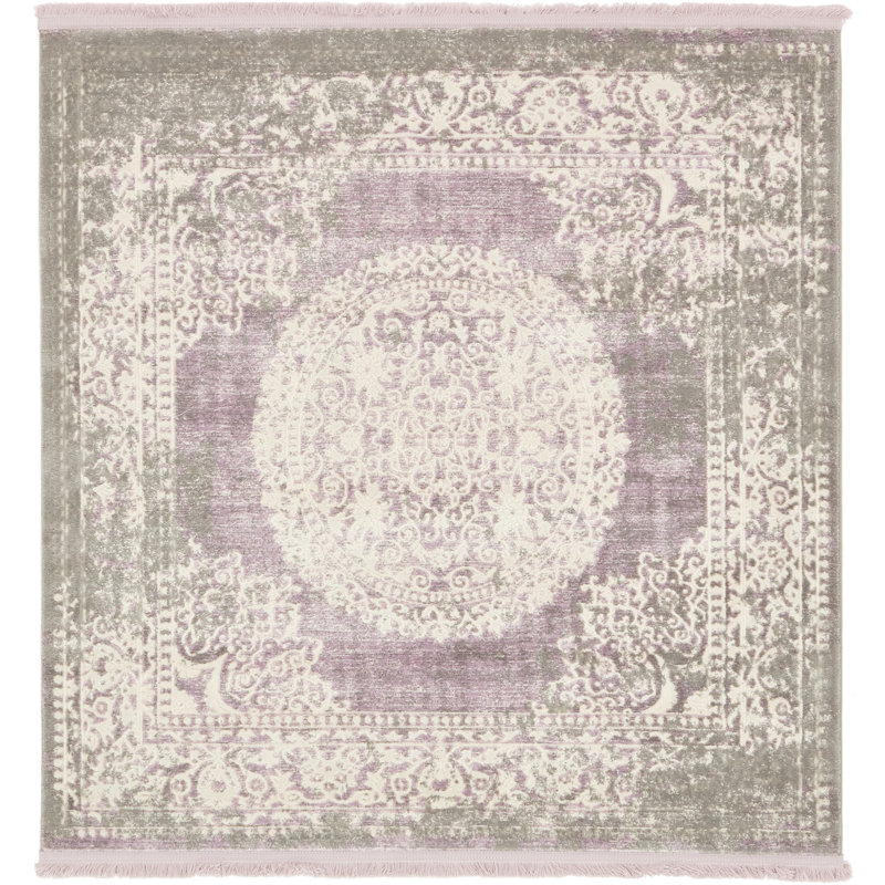 Malynn Oriental Area Rug, Square 4', Purple/Beige
