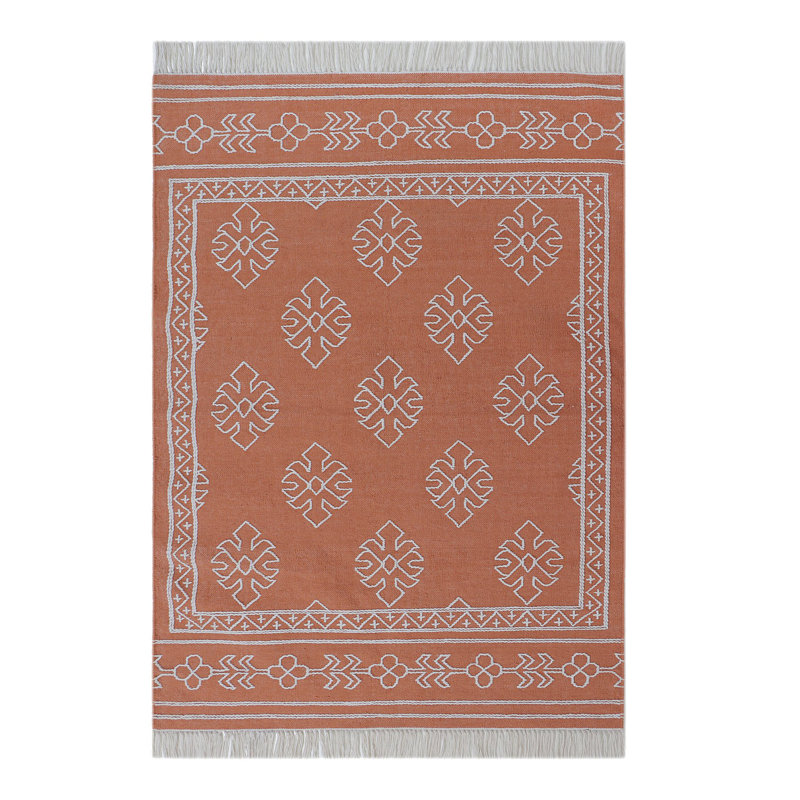 Tapis intérieur / extérieur orange / gris fait à la main, Rectangle 9 pi x 12 pi