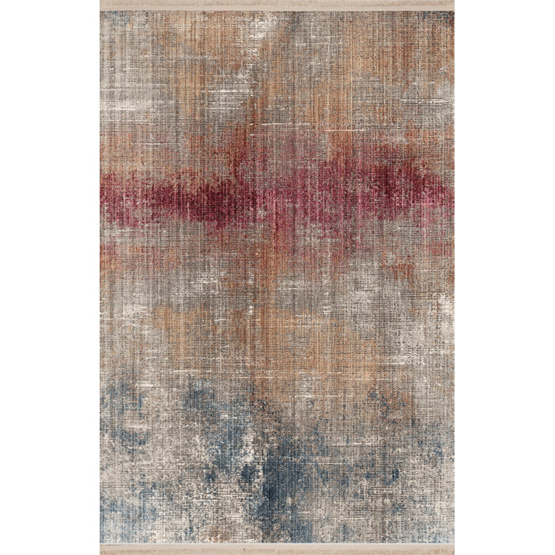 Multi-Colored Powder Abstract Patterned Modern Decorative Rug, Rectangle 4'11.06" x 7'6.55"