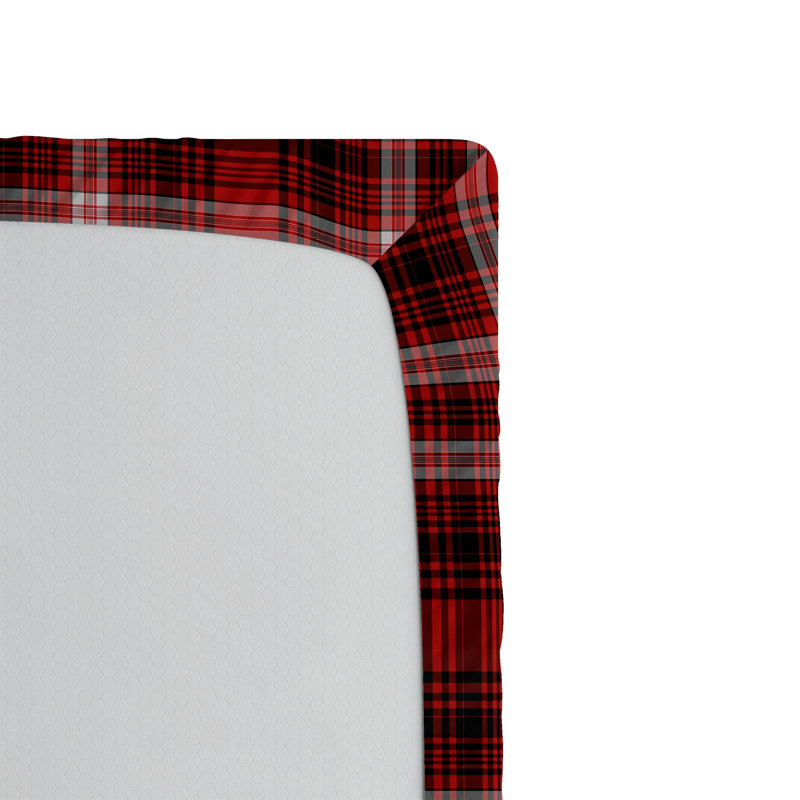 Drap-housse Ambesonne, paquet de 2, Écarlate / noir / motif écossais blanc, Drap-housse de taille simple