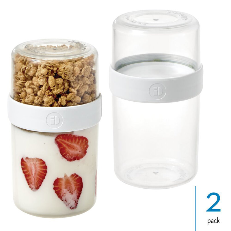 iDesign Medium Stack 'n Snack Food Containers - Stackable Snack Containers - Set of 2 - Clear/White, 1.56 Quarts