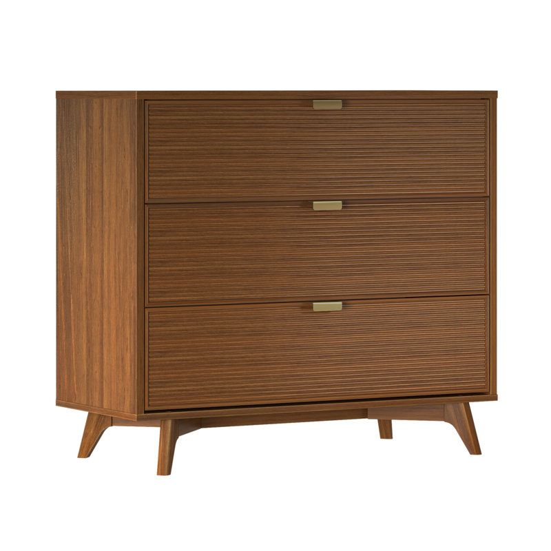 Alice Linea Fluted 3-Drawer Tambour Dresser with Brass Pulls