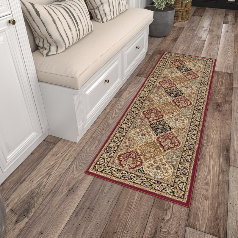 Tapis oriental rouge / beige Clarence, Tapis de couloir 2 pi 3 po x 7 pi 3 po