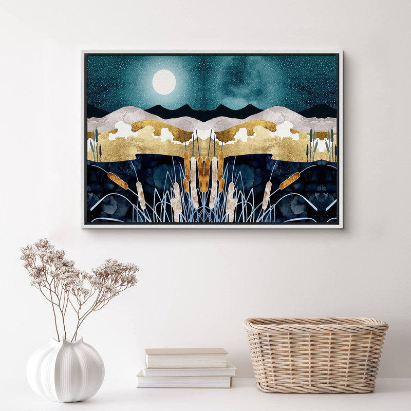 «Symmetric Swamp Marsh Landscape At Night», reproduction d'art sur toile, H 24 po x l 36 po x P 1,5 po, Blanc