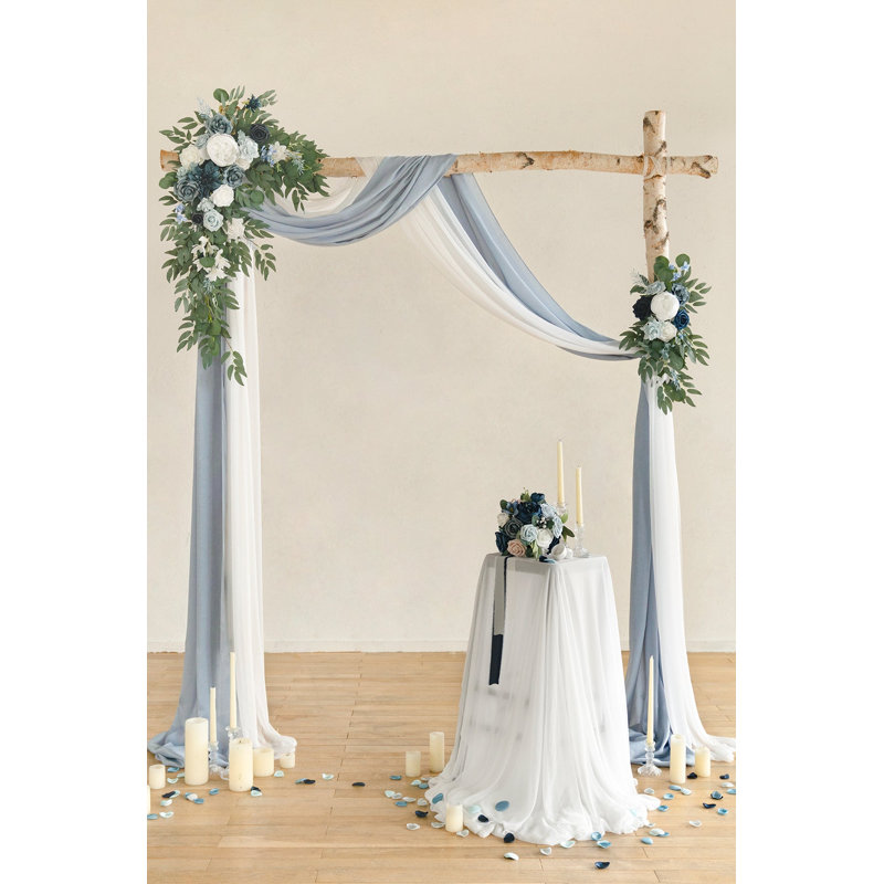  Ling's Moment Flower Arch Decor with Drapes, White & Sage