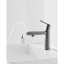 Robinet de salle de bain moderne 39 po à fixation sur le comptoir, métal, gris neutre, poignée simple à levier pour 1 ou 3 trous